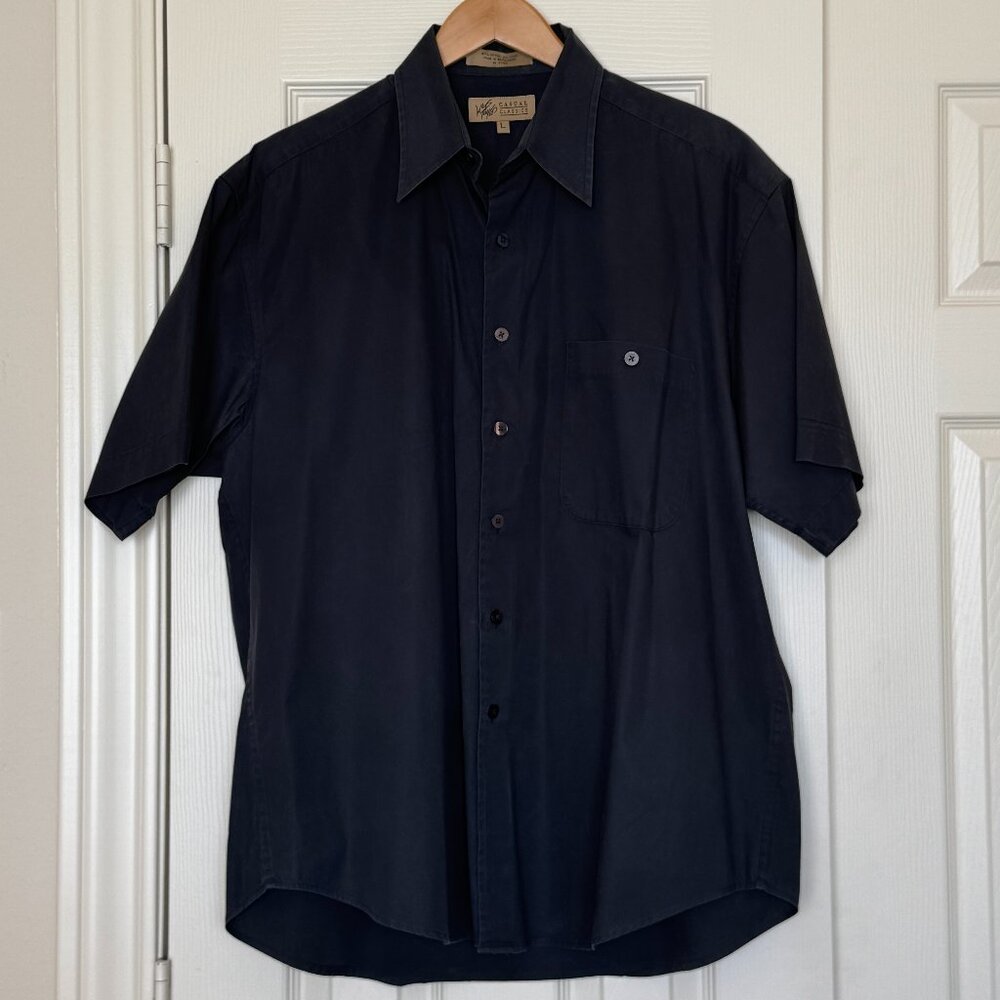 Lord & Taylor Vintage Jet Black Button Down Short Sleeve Shirt, Men's L, EUC